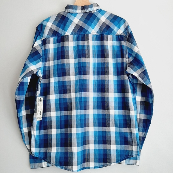 ๐ New - RUMORS 100% Cotton Plaid Checkered Shirt Blue Men's Sz L - Picture 6 of 10